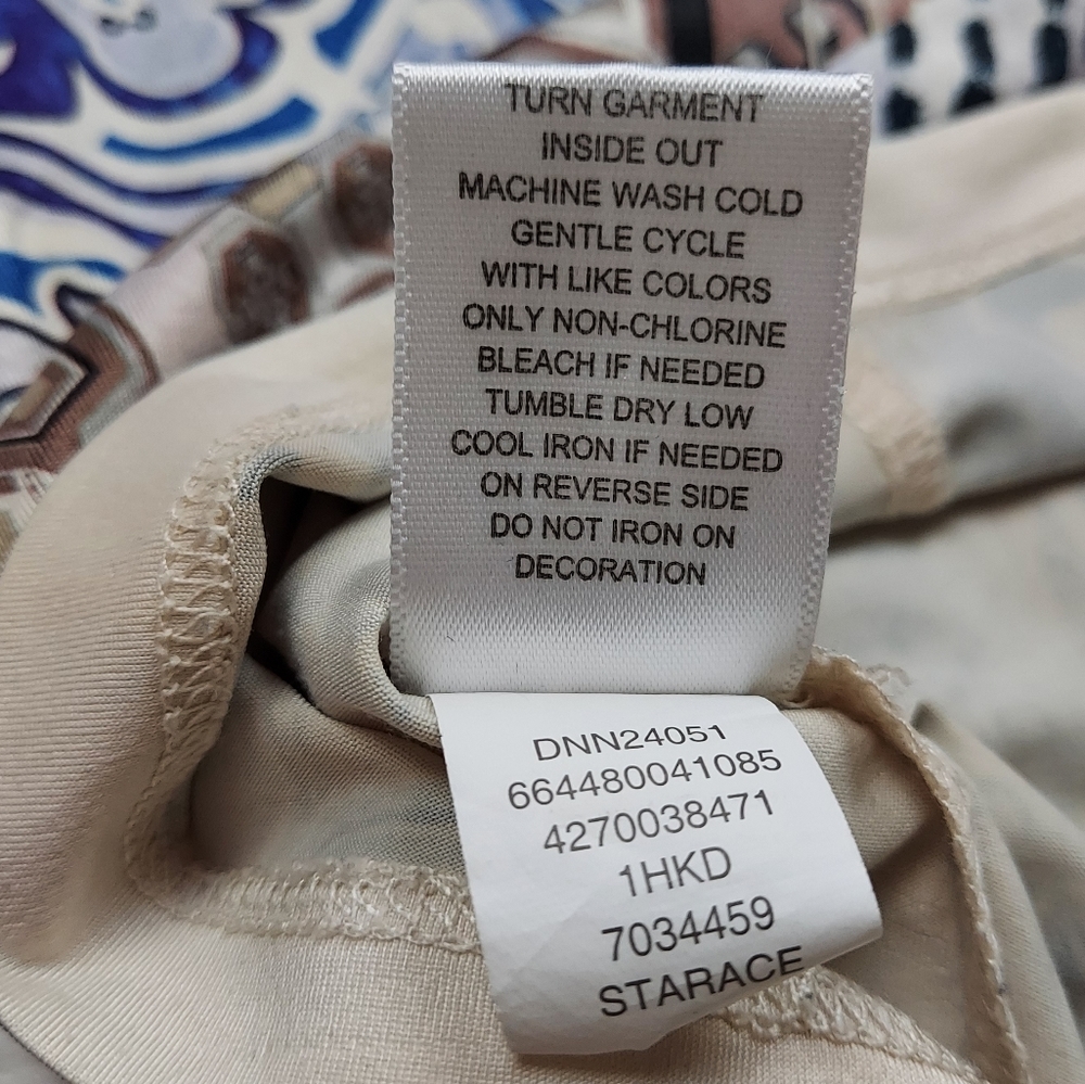 Apt. 9 Blue Cream Tan Design Beaded Detail Sleeveless Stretch Tunic Blouse Sz S - Picture 9 of 9